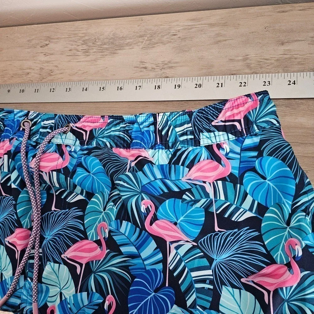 Member's Mark Men's Resort Swim Trunks XXL Blue Flamingo Swim Shorts UPF 50